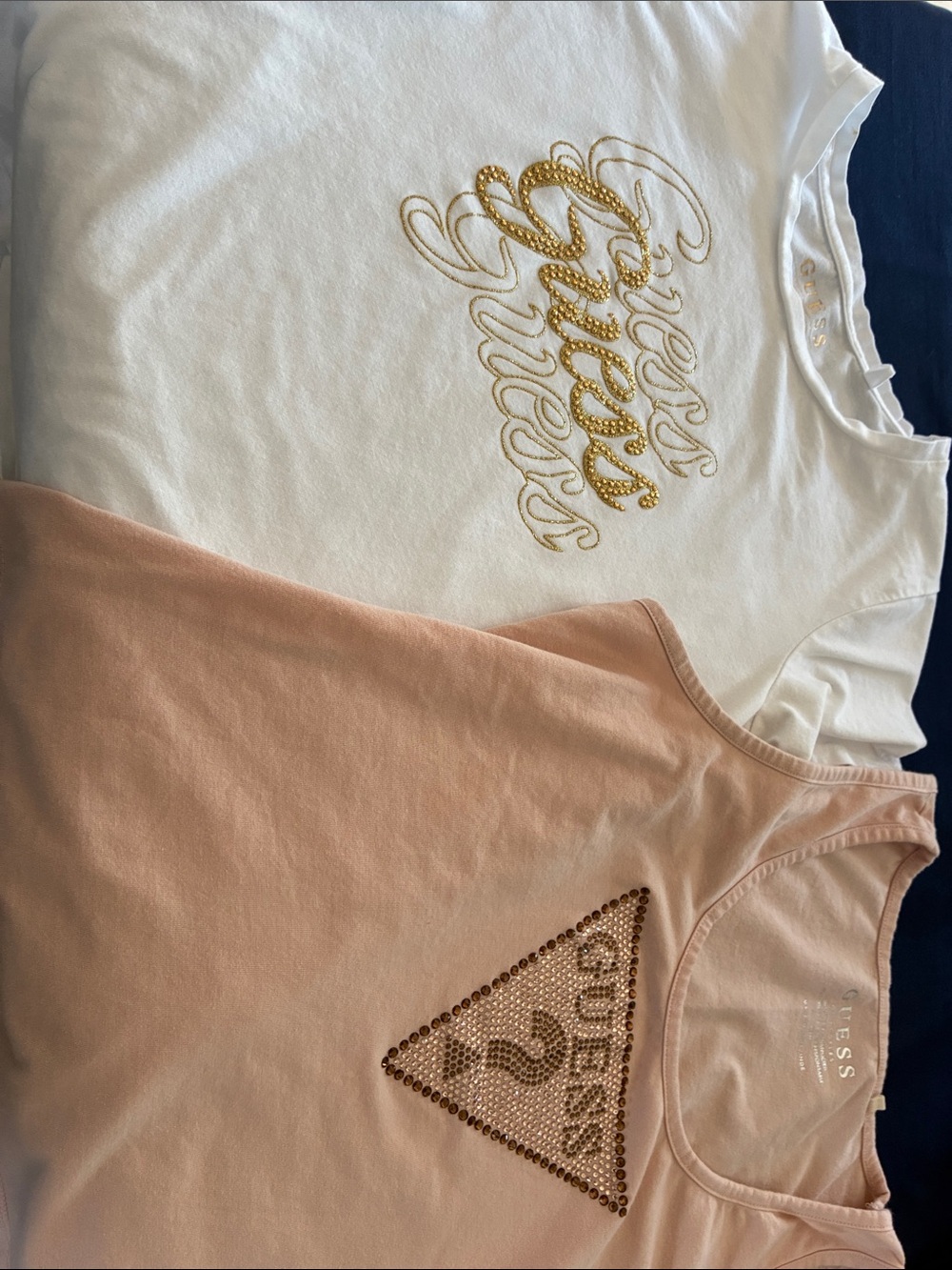 Guess White Tee & Blush Tank with Gold Accents